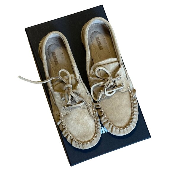ALOHAS Rowan Suede Beige Leather Loafers $190 NEW Sz 37 6.5 - Picture 2 of 6